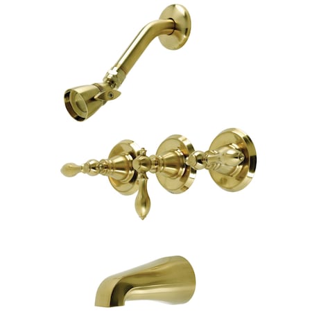 Kingston Brass KB237ACL Three-Handle Tub and Shower Faucet, Brushed Brass KB237ACL